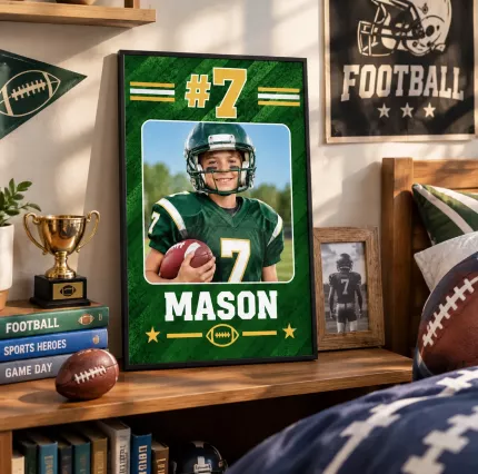 Personalized Football Picture Frame, Custom Player Photo Name Number Canvas Print, Youth Football Keepsake Gift image 3