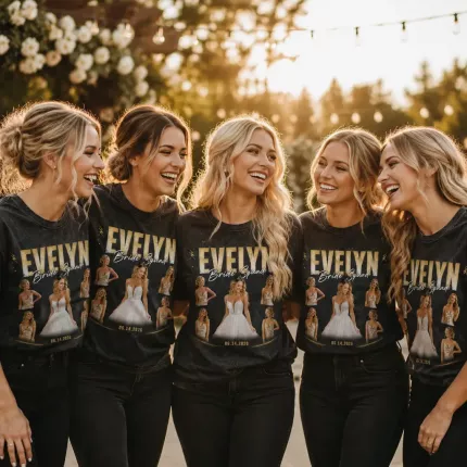 Custom Bride Bootleg Tee with Your Photos, Personalized Bridal Squad Shirt with Name and Wedding Date, 90s Bootleg-Style Bachelorette T-Shirt | Trinmama image 2