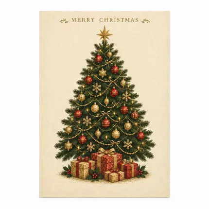 Vintage Christmas Tree Wall Art Print, Retro Holiday Decor, MERRY CHRISTMAS Poster