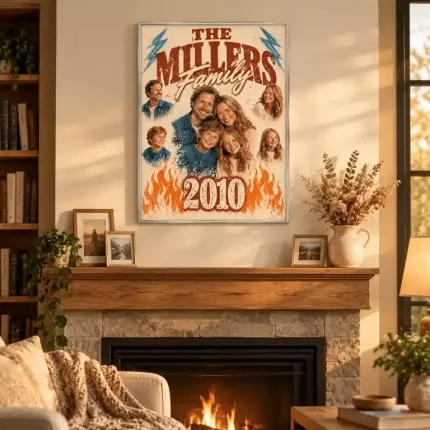 Custom Family Bootleg Picture Frame, Personalized Photo Surname Canvas Print, 90s Style Family Photo Collage Wall Art, Warm Vintage Lettering | Trinmama image 2