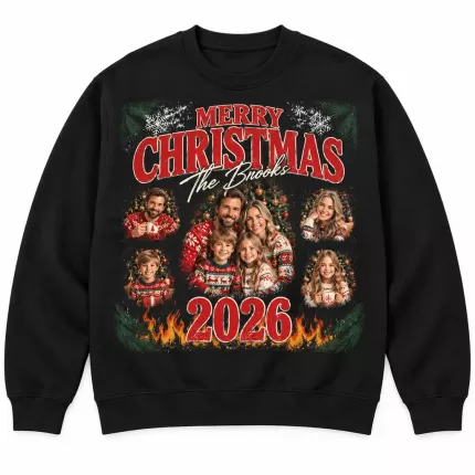Custom Christmas Family Bootleg Sweatshirt with Your Photos, Personalized Hoodie with Family Name and Year | Trinmama