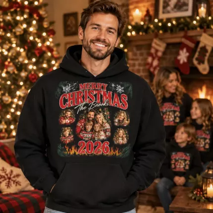 Custom Christmas Family Bootleg Sweatshirt with Your Photos, Personalized Hoodie with Family Name and Year | Trinmama image 4