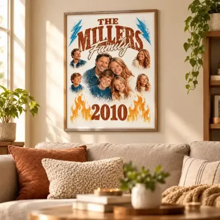 Custom Family Bootleg Wall Art Print with Your Photos, Personalized Family Photo Collage Poster, 90s Rap Tee Style Family Surname Print | Trinmama image 2