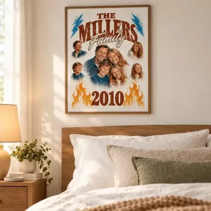 Custom Family Bootleg Wall Art Print with Your Photos, Personalized Family Photo Collage Poster, 90s Rap Tee Style Family Surname Print | Trinmama image 3