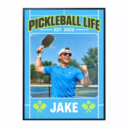 Personalized Pickleball Life Picture Frame, Custom Player Photo Name Year Canvas Print, Pickleball Wall Art Gift image 1