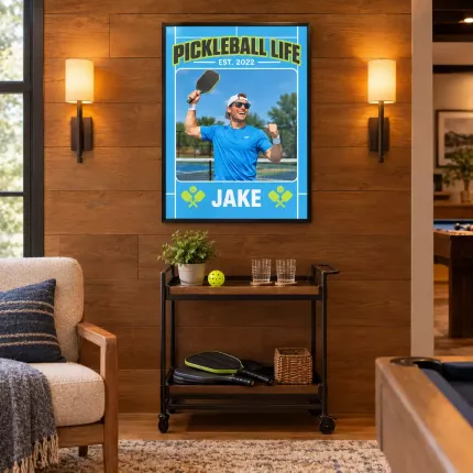 Personalized Pickleball Life Picture Frame, Custom Player Photo Name Year Canvas Print, Pickleball Wall Art Gift image 2