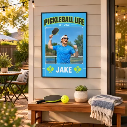Personalized Pickleball Life Picture Frame, Custom Player Photo Name Year Canvas Print, Pickleball Wall Art Gift image 3