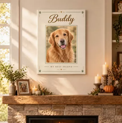 Personalized Pet Memorial Picture Frame, Custom Dog Cat Photo Name Canvas Print, Sympathy Keepsake Gift for Loss of Pet image 2