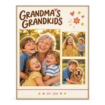 Personalized Grandkids Picture Frame, Custom Photo Collage Canvas Print, Grandma Gift