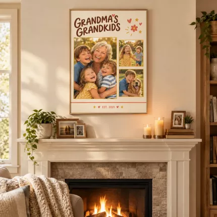 Personalized Grandkids Picture Frame, Custom Photo Collage Canvas Print, Grandma Gift image 2