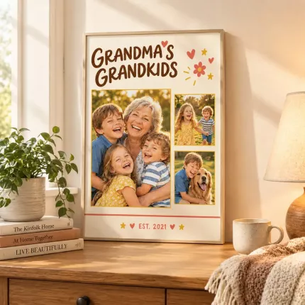 Personalized Grandkids Picture Frame, Custom Photo Collage Canvas Print, Grandma Gift image 3