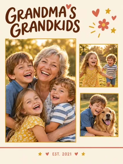 Personalized Grandkids Picture Frame, Custom Photo Collage Canvas Print, Grandma Gift image 4