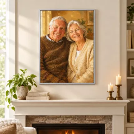 Custom Oil Painting Picture Frame, Personalized Photo to Oil Portrait Canvas Print, Classic Family Couple Wall Art | Trinmama image 2