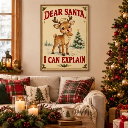 Dear Santa I Can Explain Wall Art Print, Funny Reindeer Holiday Decor, Christmas Poster image 2