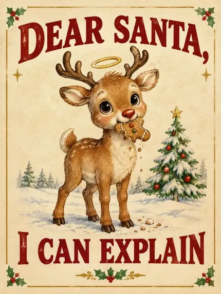 Dear Santa I Can Explain Wall Art Print, Funny Reindeer Holiday Decor, Christmas Poster image 4
