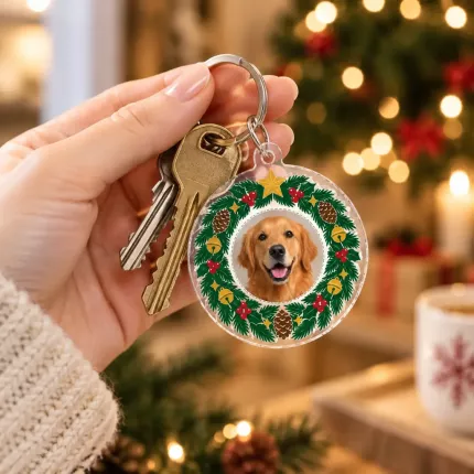 Custom Pet Photo Christmas Keychain, Personalized Dog Cat Photo Acrylic Charm, Holiday Gift for Pet Lovers image 3