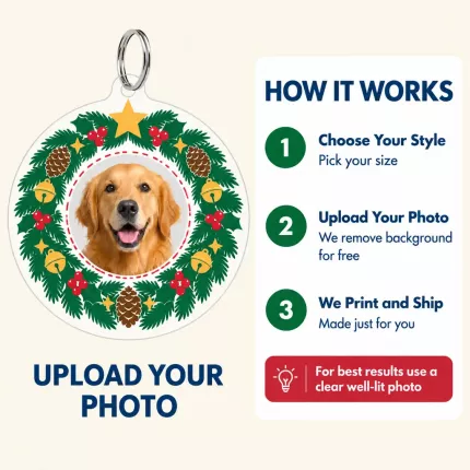 Custom Pet Photo Christmas Keychain, Personalized Dog Cat Photo Acrylic Charm, Holiday Gift for Pet Lovers image 4