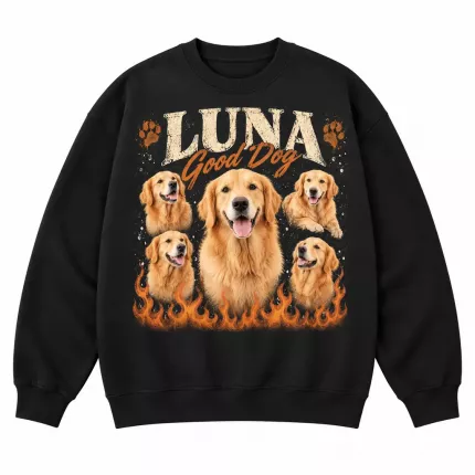 Custom Pet Bootleg Sweatshirt with Your Photos, Personalized Dog Hoodie with Pet Name, 90s Rap Tee Style Cat Photo Collage Sweatshirt | Trinmama