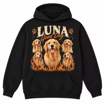 Custom Pet Bootleg Sweatshirt with Your Photos, Personalized Dog Hoodie with Pet Name, 90s Rap Tee Style Cat Photo Collage Sweatshirt | Trinmama image 2