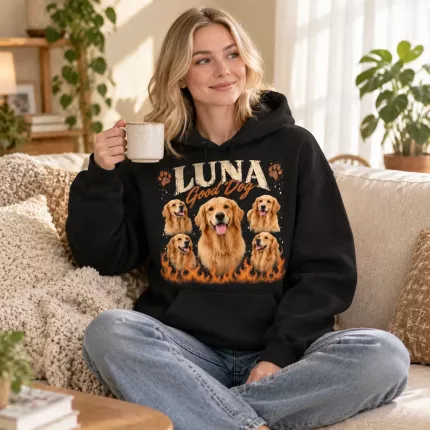 Custom Pet Bootleg Sweatshirt with Your Photos, Personalized Dog Hoodie with Pet Name, 90s Rap Tee Style Cat Photo Collage Sweatshirt | Trinmama image 3