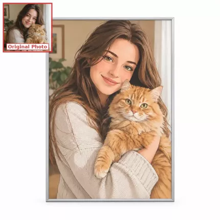 Custom Anime Picture Frame, Personalized Photo to Anime Portrait Canvas Print, You and Your Pet Wall Art | Trinmama