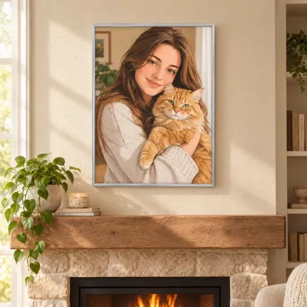 Custom Anime Picture Frame, Personalized Photo to Anime Portrait Canvas Print, You and Your Pet Wall Art | Trinmama image 2