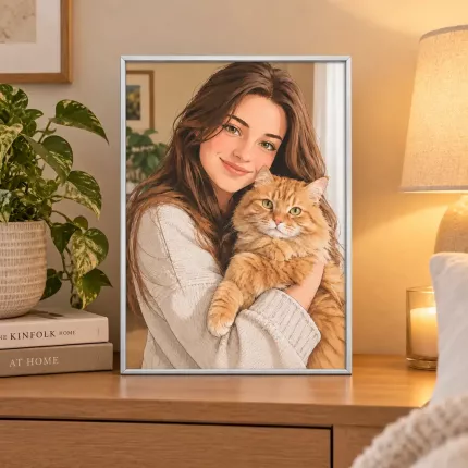 Custom Anime Picture Frame, Personalized Photo to Anime Portrait Canvas Print, You and Your Pet Wall Art | Trinmama image 3
