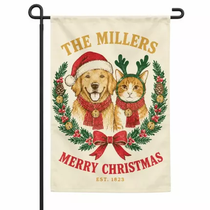 Personalized Pet Christmas Garden Flag, Custom Family Name Dog Cat Holiday Yard Decor, Est. Year Christmas Flag | Trinmama