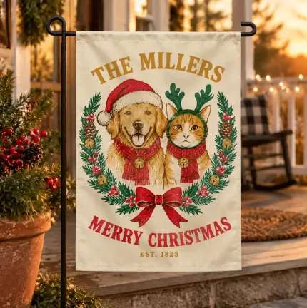 Personalized Pet Christmas Garden Flag, Custom Family Name Dog Cat Holiday Yard Decor, Est. Year Christmas Flag | Trinmama image 3