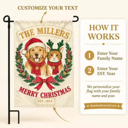 Personalized Pet Christmas Garden Flag, Custom Family Name Dog Cat Holiday Yard Decor, Est. Year Christmas Flag | Trinmama image 6