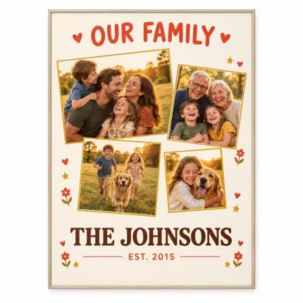 Personalized Family Name Picture Frame, Custom Photo Wall Canvas Print, Our Family Keepsake