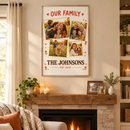 Personalized Family Name Picture Frame, Custom Photo Wall Canvas Print, Our Family Keepsake image 2