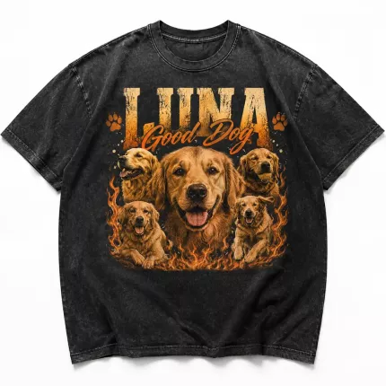 Custom Pet Photo Bootleg Tee with Your Dog's Pictures, Personalized Dog Shirt with Their Name, 90s Bootleg-Style Pet Portrait T-Shirt | Trinmama