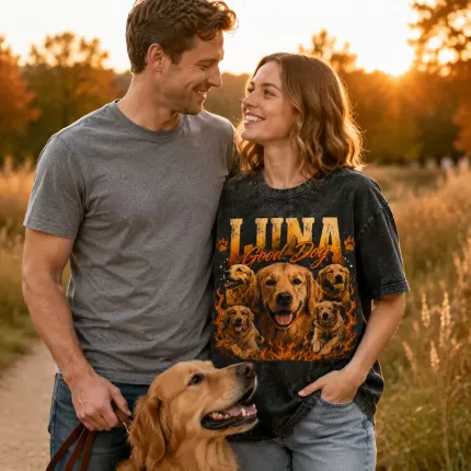 Custom Pet Photo Bootleg Tee with Your Dog's Pictures, Personalized Dog Shirt with Their Name, 90s Bootleg-Style Pet Portrait T-Shirt | Trinmama image 3
