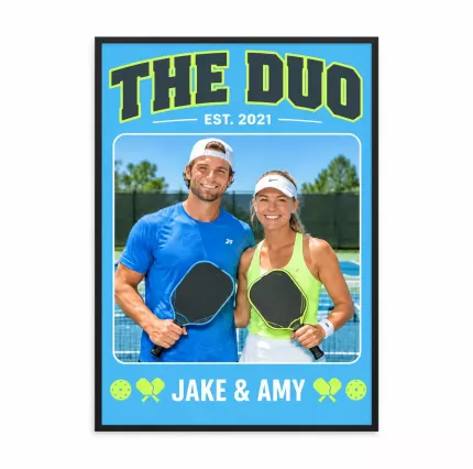 Personalized Pickleball Doubles Team Picture Frame, Custom Team Photo Name Year Canvas Print, Pickleball Wall Art Gift image 1