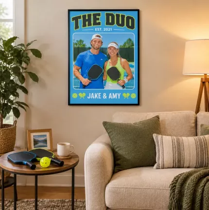 Personalized Pickleball Doubles Team Picture Frame, Custom Team Photo Name Year Canvas Print, Pickleball Wall Art Gift image 2