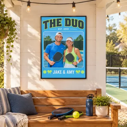 Personalized Pickleball Doubles Team Picture Frame, Custom Team Photo Name Year Canvas Print, Pickleball Wall Art Gift image 3