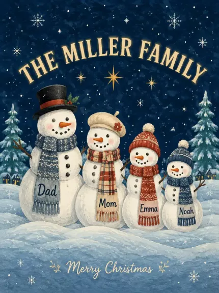 Personalized Snowman Family Christmas Blanket - Custom Family Name and Member Names Fleece Throw image 4