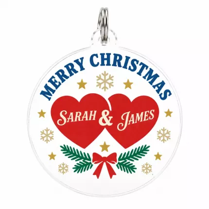 Custom Couple Christmas Keychain, Personalized Two Names Acrylic Charm, Holiday Gift for Couples image 1