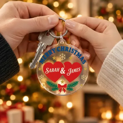 Custom Couple Christmas Keychain, Personalized Two Names Acrylic Charm, Holiday Gift for Couples image 3
