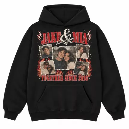 Custom Couple Bootleg Sweatshirt with Your Photos, Personalized Hoodie with Both Names and Year, 90s Rap Tee Style Couples Photo Collage Sweatshirt | Trinmama image 2