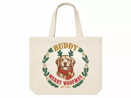 Personalized Dog Christmas Tote Bag, Custom Dog Name Reindeer Antler Canvas Bag, Dog Mom Gift | Trinmama image 2