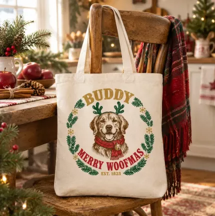 Personalized Dog Christmas Tote Bag, Custom Dog Name Reindeer Antler Canvas Bag, Dog Mom Gift | Trinmama image 3