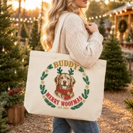 Personalized Dog Christmas Tote Bag, Custom Dog Name Reindeer Antler Canvas Bag, Dog Mom Gift | Trinmama image 4