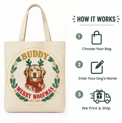 Personalized Dog Christmas Tote Bag, Custom Dog Name Reindeer Antler Canvas Bag, Dog Mom Gift | Trinmama image 7