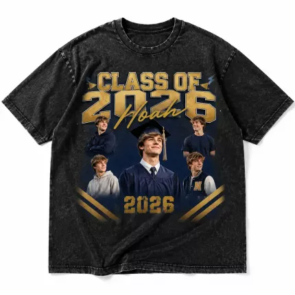 Custom Graduation Bootleg Tee with Your Photos, Personalized Class of 2026 Shirt with Name, 90s Bootleg-Style Varsity Graduation T-Shirt | Trinmama