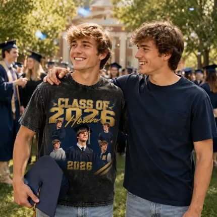 Custom Graduation Bootleg Tee with Your Photos, Personalized Class of 2026 Shirt with Name, 90s Bootleg-Style Varsity Graduation T-Shirt | Trinmama image 2