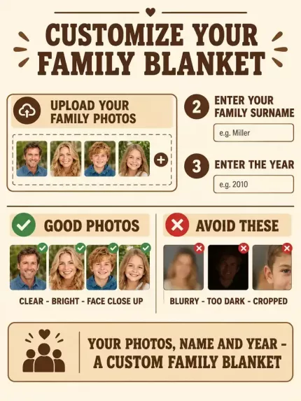 Custom Family Bootleg Fleece Blanket with Your Photos, Personalized Family Photo Collage Throw, 90s Rap Tee Style Family Blanket | Trinmama image 5