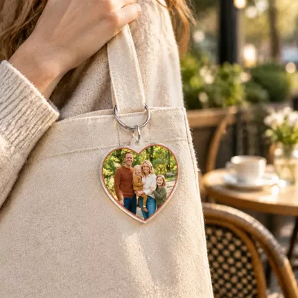 Family Gift - Custom Family Photo Acrylic Pin & Keychain, Personalized Heart Photo Badge with Pin Back or Key Ring, Custom Family Photo Gift image 3
