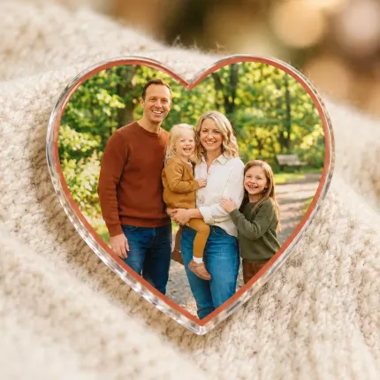 Family Gift - Custom Family Photo Acrylic Pin & Keychain, Personalized Heart Photo Badge with Pin Back or Key Ring, Custom Family Photo Gift image 4